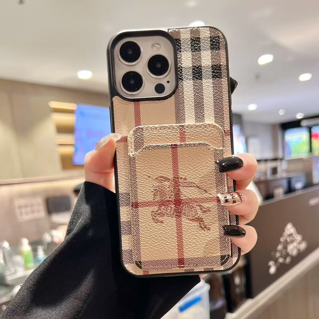 Elegant Vintage Plaid Card Slot Phone Case