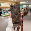 Luxury Monogram Crossbody Wallet Phone Case with Card Pocket Strap