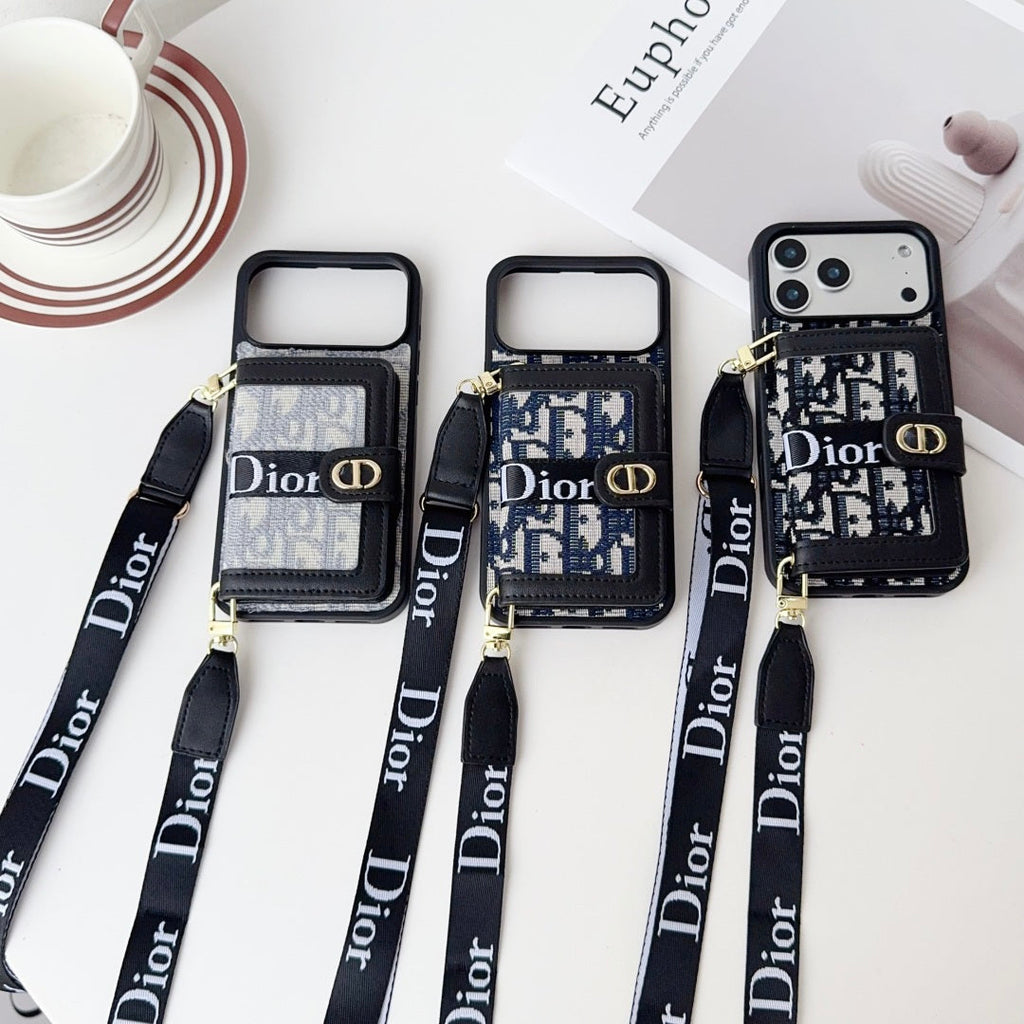 Designer iPhone Case With Card Wallet And Strap For iPhone 17 / 16 / 15 / 14