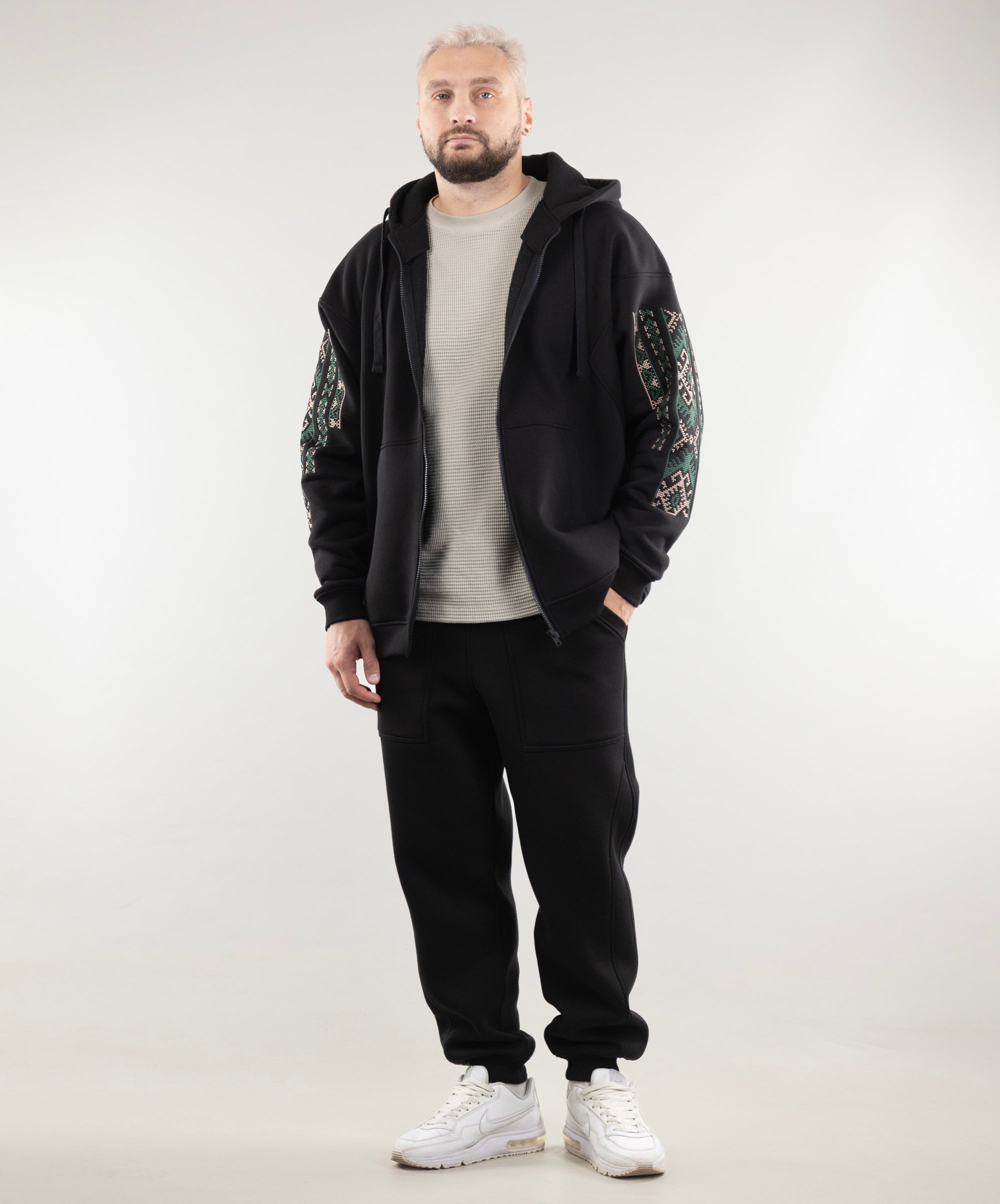 Oversize Zip Hoodie "Ethno" and Warm Sweatpants For Men
