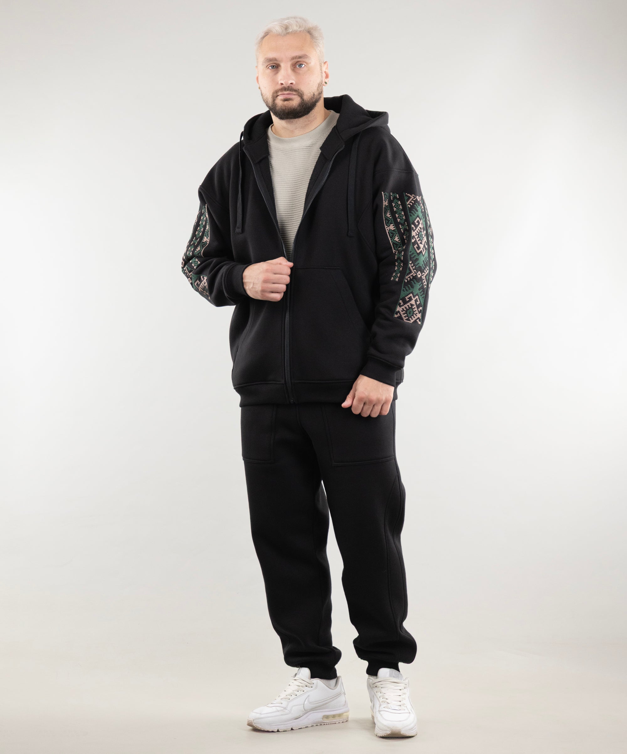 Oversize Zip Hoodie "Ethno" and Warm Sweatpants For Men