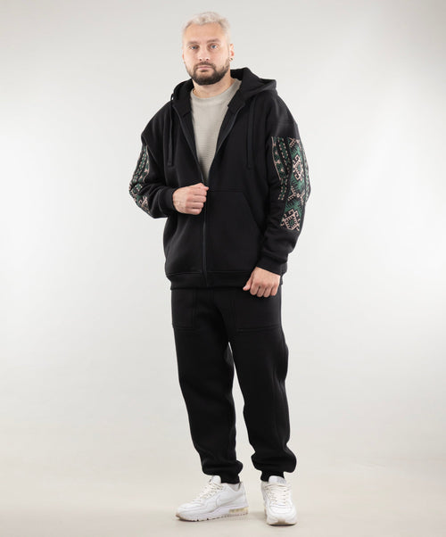 Oversize Zip Hoodie "Ethno" and Warm Sweatpants For Men
