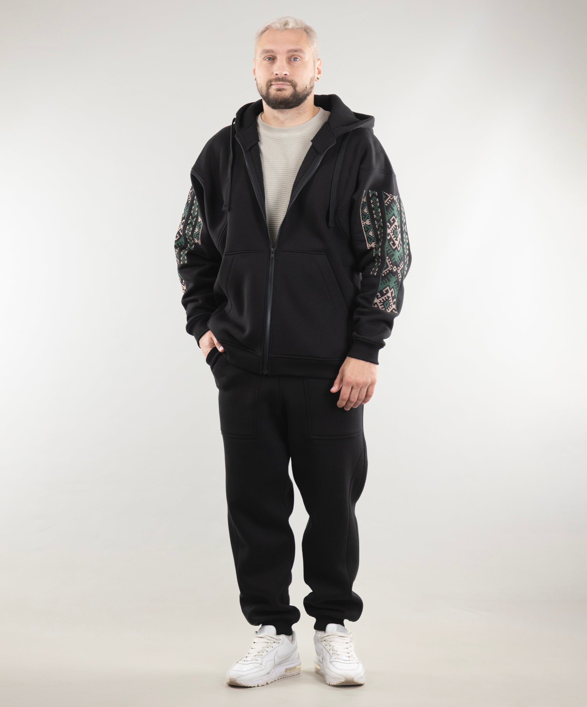 Oversize Zip Hoodie "Ethno" and Warm Sweatpants For Men