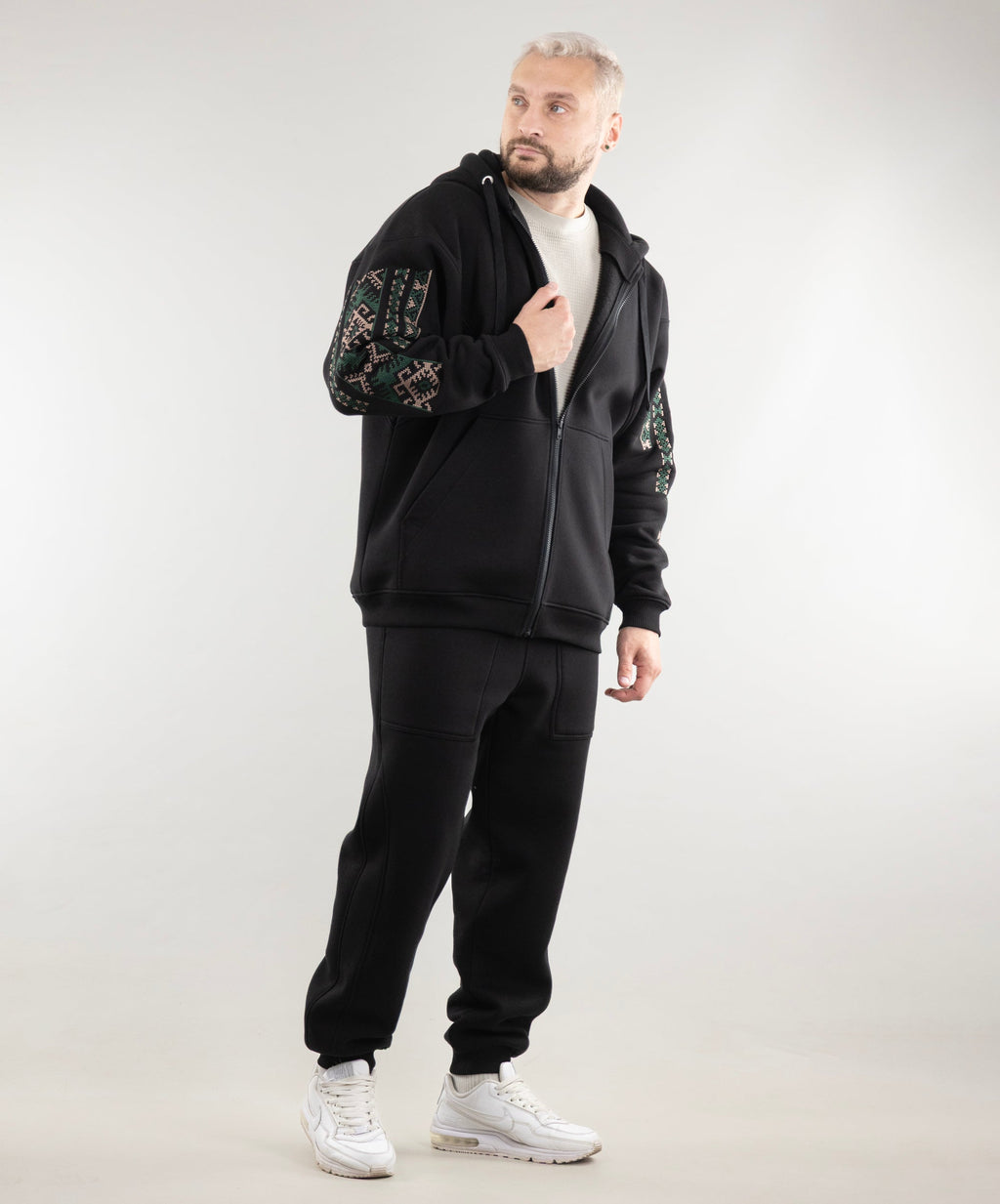 Oversize Zip Hoodie "Ethno" and Warm Sweatpants For Men