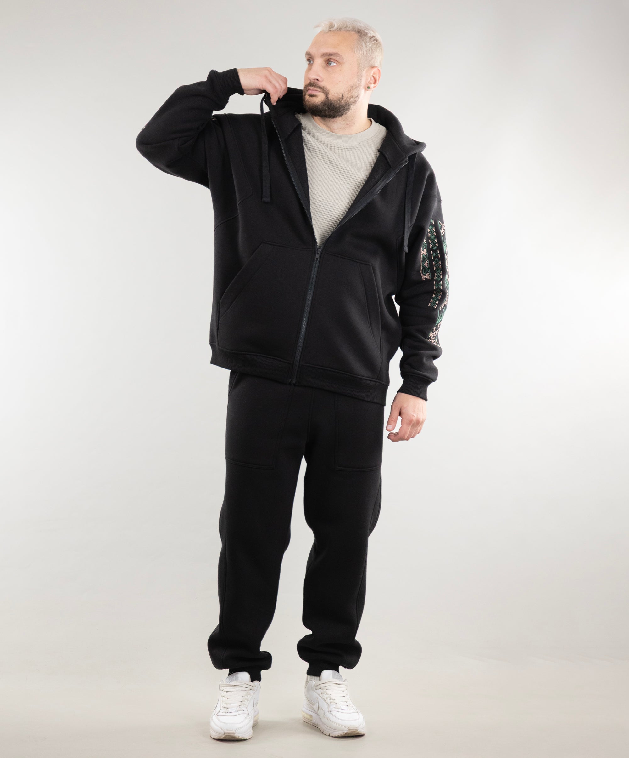 Oversize Zip Hoodie "Ethno" and Warm Sweatpants For Men