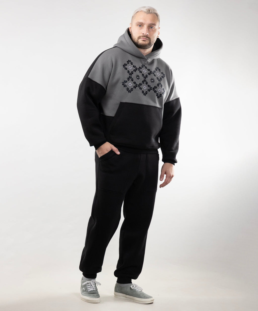 Warm Embroidered Hoodie "River" and Warm Sweatpants For Men
