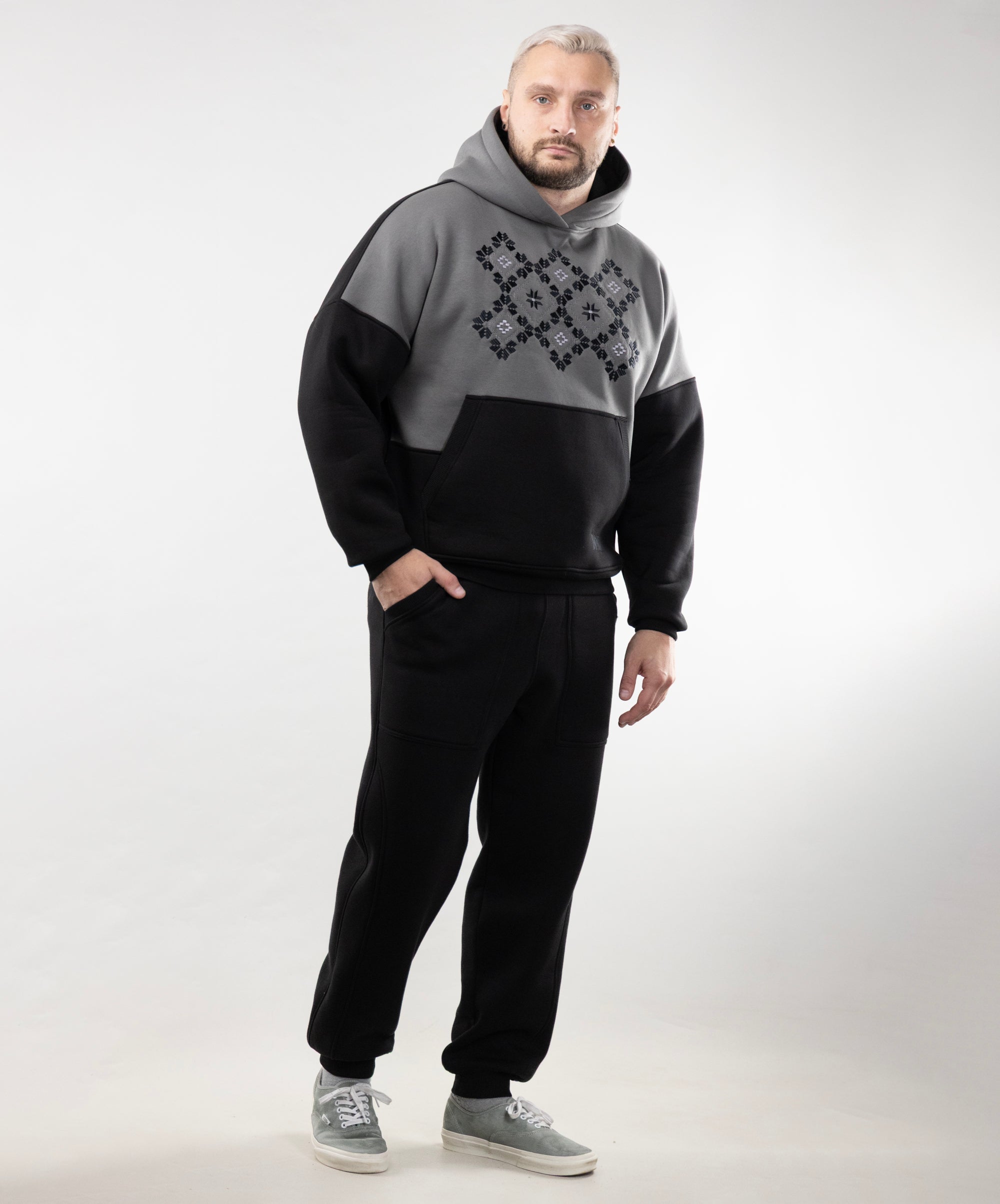 Warm Embroidered Hoodie "River" and Warm Sweatpants For Men