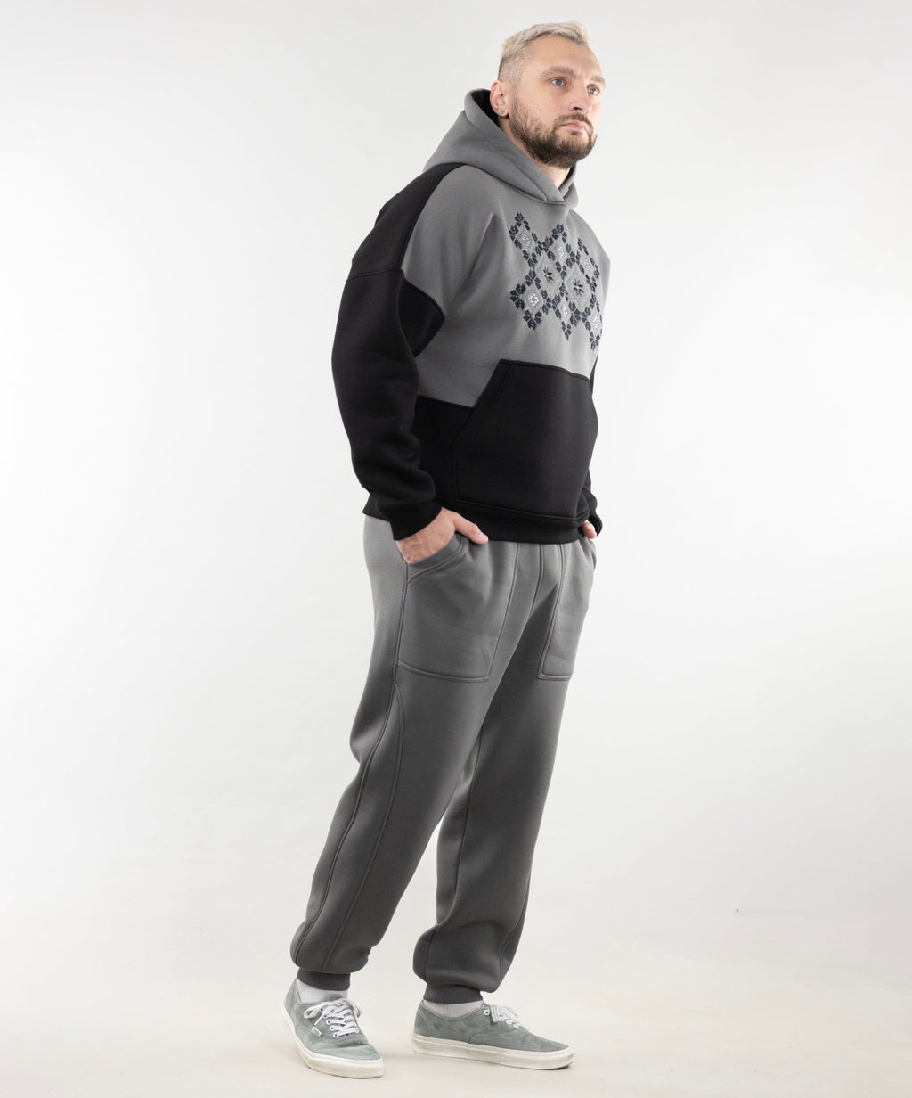 Warm Embroidered Hoodie "River" and Warm Sweatpants For Men