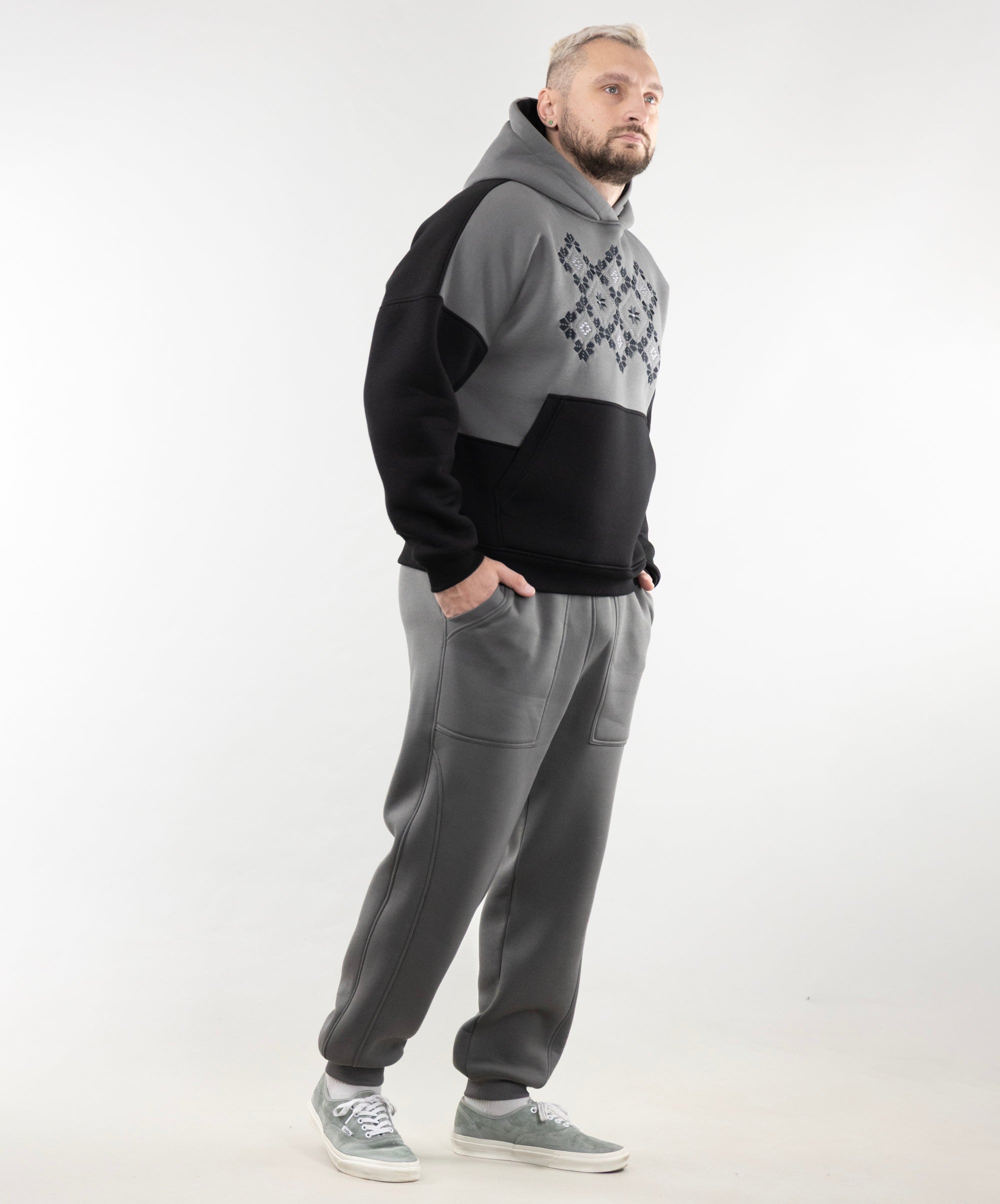 Warm Embroidered Hoodie "River" and Warm Sweatpants For Men