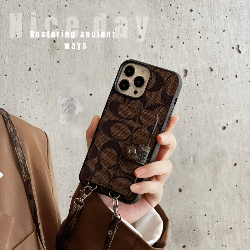Classic iPhone Case With Wallet And Strap Brown – Shockproof Protective Phone Cover