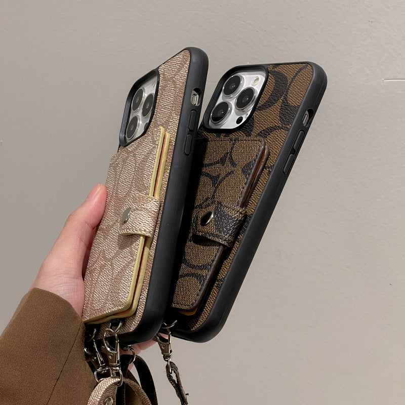 Classic iPhone Case With Wallet And Strap Brown – Shockproof Protective Phone Cover