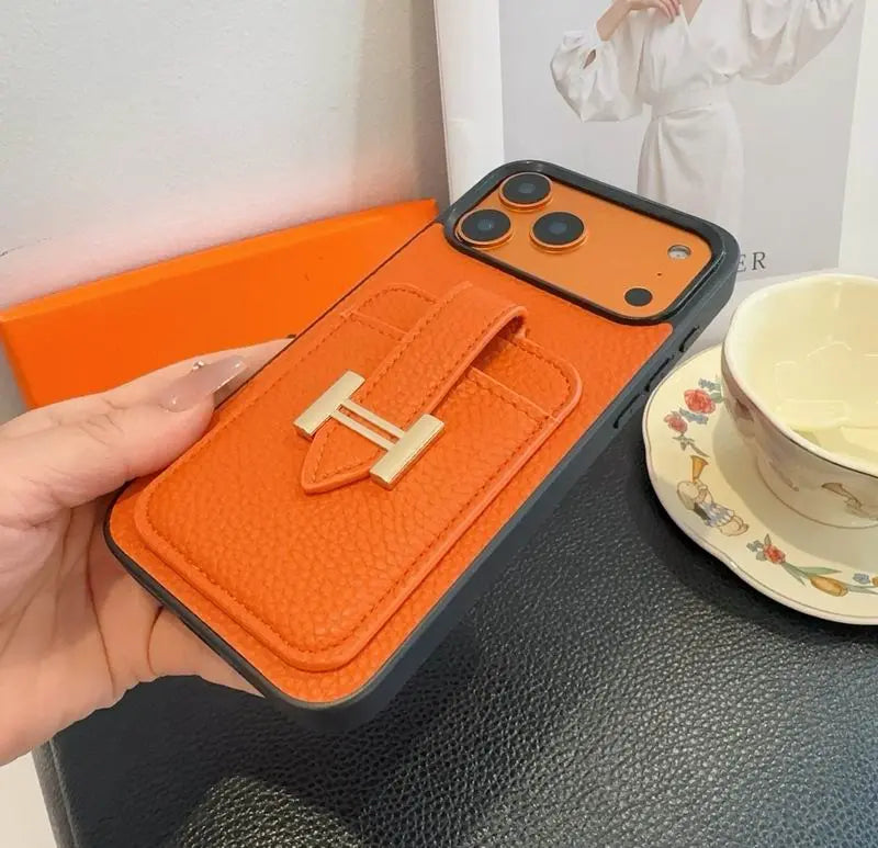 Designer Leather Phone Cover Card Slot For iPhone 12-17 Series