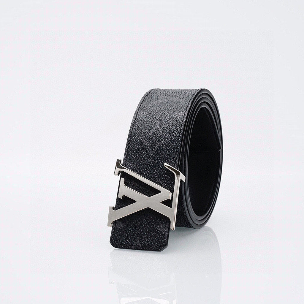 Luxury Black Monogram Belt with Silver Buckle – Premium Leather Belt
