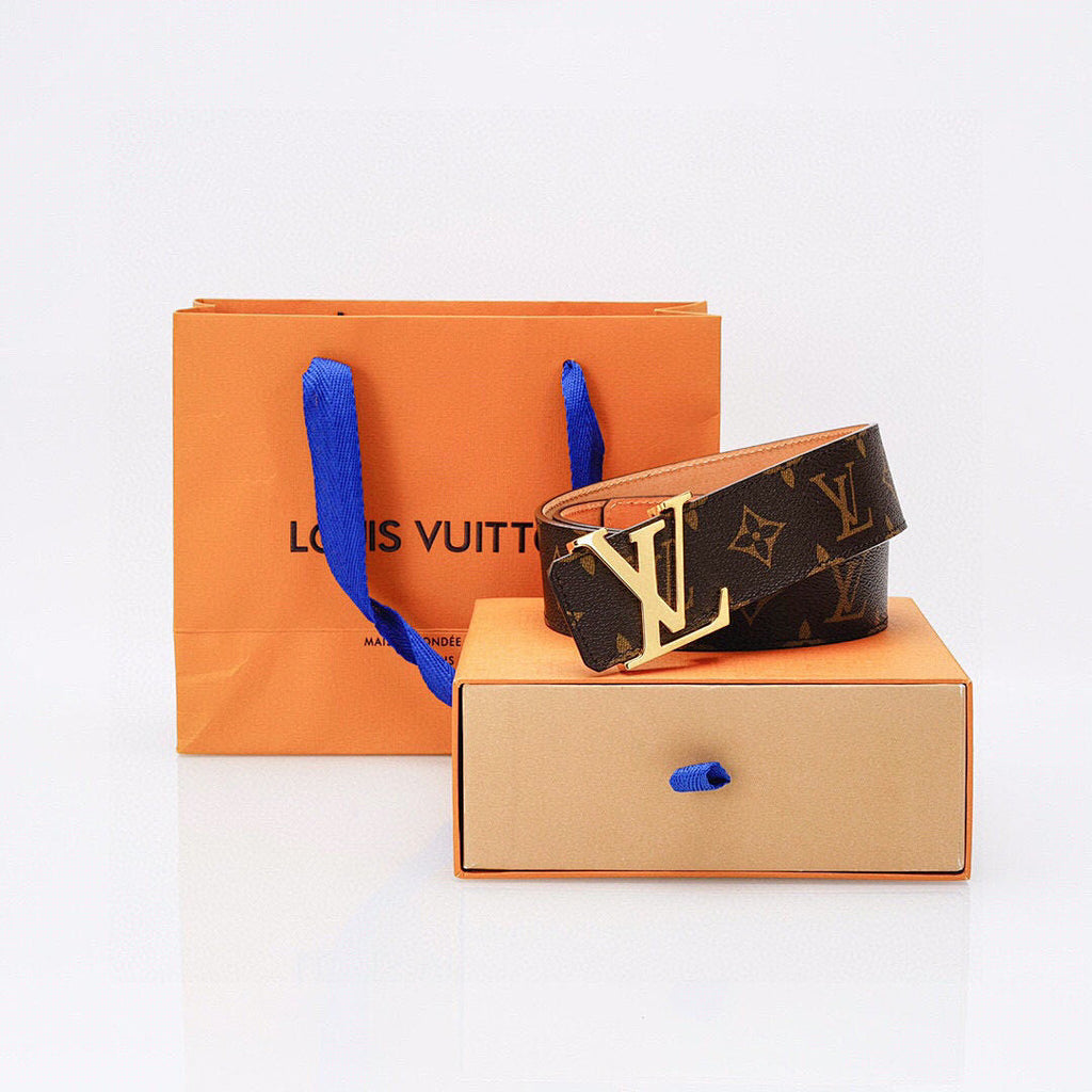 Luxury Monogram Belt with Gold Buckle – Premium Leather Belt