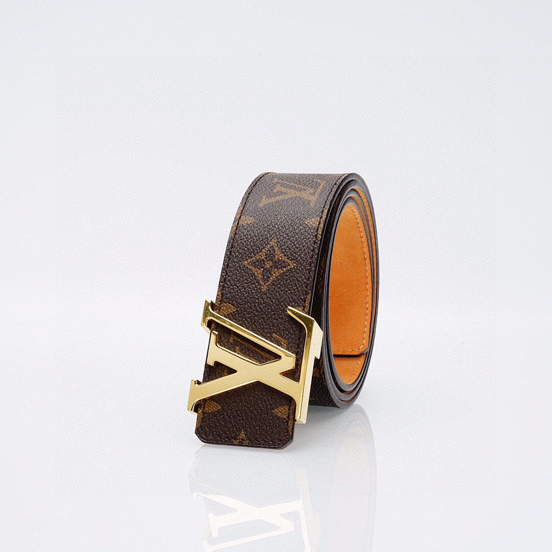 Luxury Monogram Belt with Gold Buckle – Premium Leather Belt
