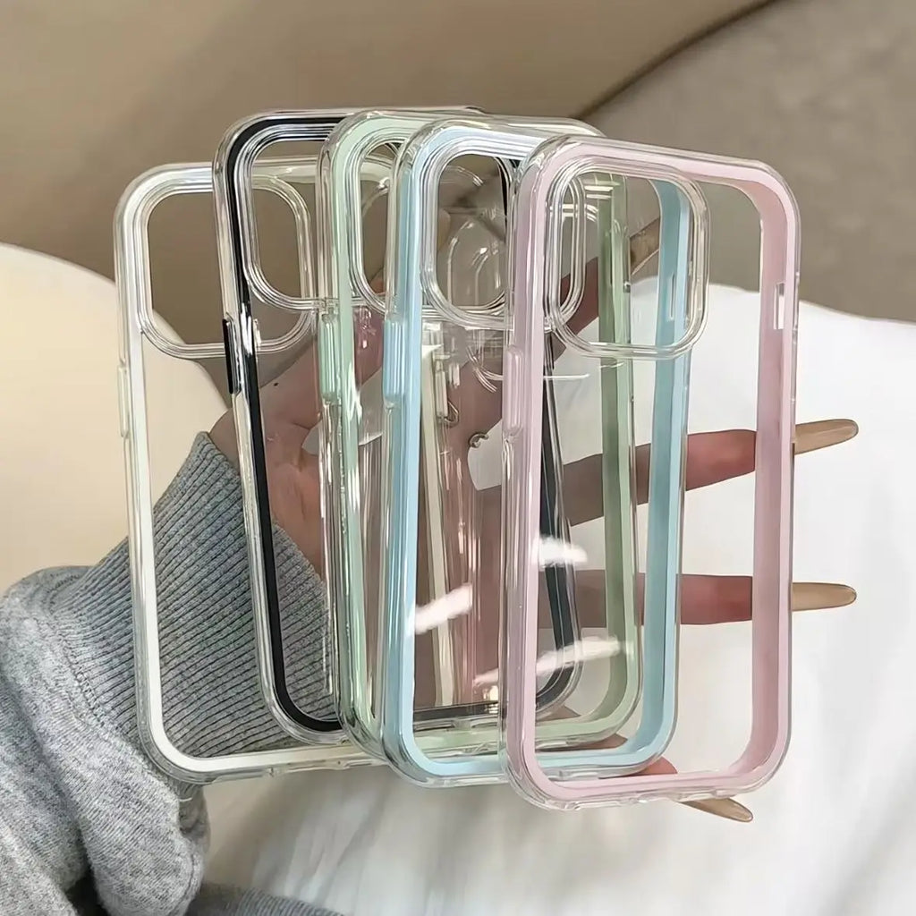 Luxury Candy Color Frame Clear Back Phone Case For iPhone 17 16 15 14 13 12 Pro Max- Acrylic Shockproof Bumper Cover