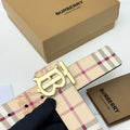 Men‘s Leather Belt Monogram Buckle / Check Pattern – Premium Leather Belt